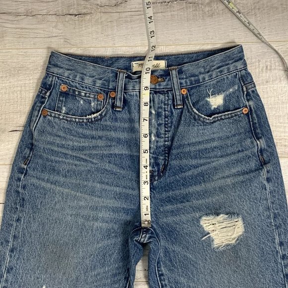 Madewell Womens Classic Straight Jeans Size 24 Distressed Raw Hem Straight Leg - Picture 5 of 14